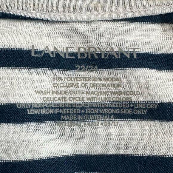 Lane Bryant Blue White Striped Embroidered Neckline Short Sleeves Top - Picture 8 of 9